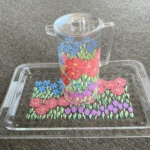 Dayton Hudson 1990 Tray and Pitcher Acrylic Flowers Vintage